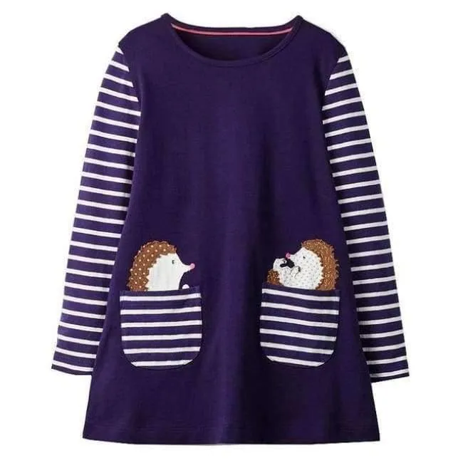 Mädchen Kleid mit Tierapplikationen Langarm Prinzessin Kleid Kinder Kostüm Robe Fille Kinder Party Kleider Baby Mädchen Kleidung