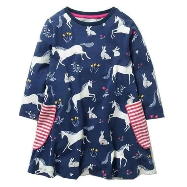 Mädchen Kleid mit Tierapplikationen Langarm Prinzessin Kleid Kinder Kostüm Robe Fille Kinder Party Kleider Baby Mädchen Kleidung
