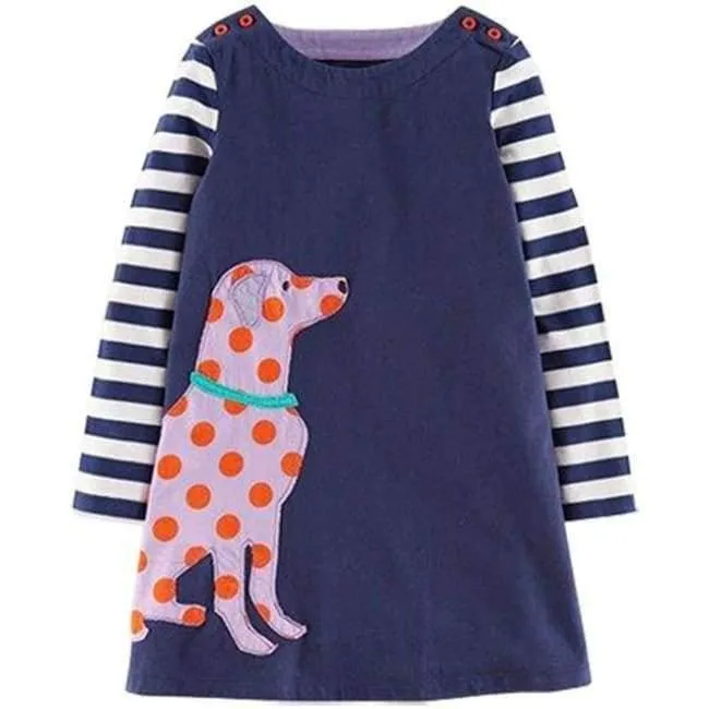 Mädchen Kleid mit Tierapplikationen Langarm Prinzessin Kleid Kinder Kostüm Robe Fille Kinder Party Kleider Baby Mädchen Kleidung