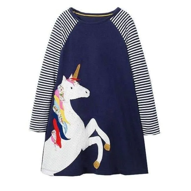 Mädchen Kleid mit Tierapplikationen Langarm Prinzessin Kleid Kinder Kostüm Robe Fille Kinder Party Kleider Baby Mädchen Kleidung