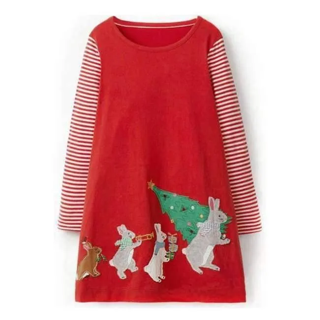 Mädchen Kleid mit Tierapplikationen Langarm Prinzessin Kleid Kinder Kostüm Robe Fille Kinder Party Kleider Baby Mädchen Kleidung