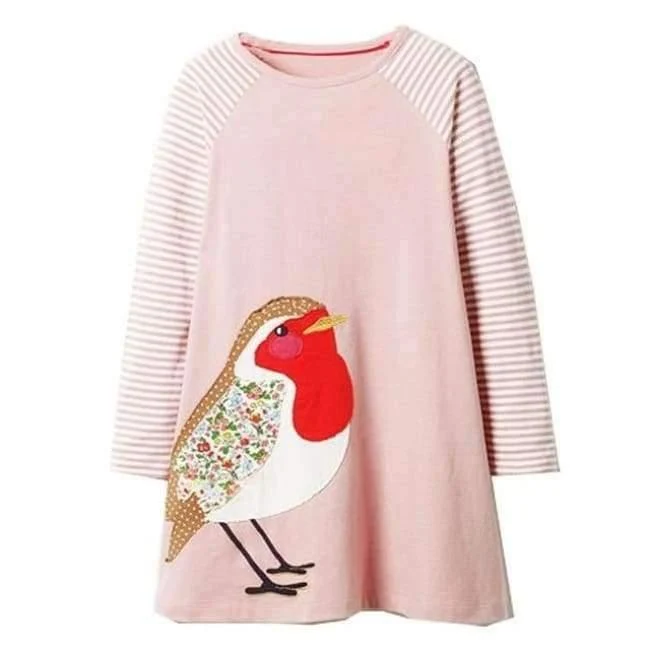 Mädchen Kleid mit Tierapplikationen Langarm Prinzessin Kleid Kinder Kostüm Robe Fille Kinder Party Kleider Baby Mädchen Kleidung