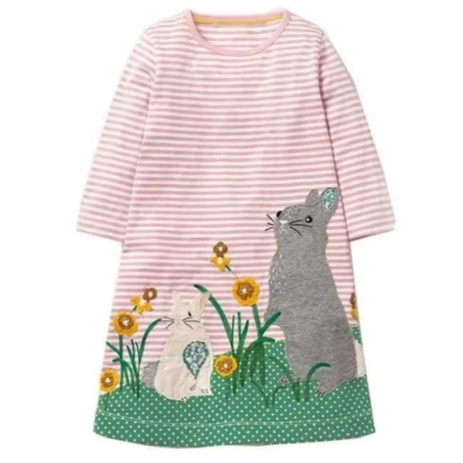 Mädchen Kleid mit Tierapplikationen Langarm Prinzessin Kleid Kinder Kostüm Robe Fille Kinder Party Kleider Baby Mädchen Kleidung