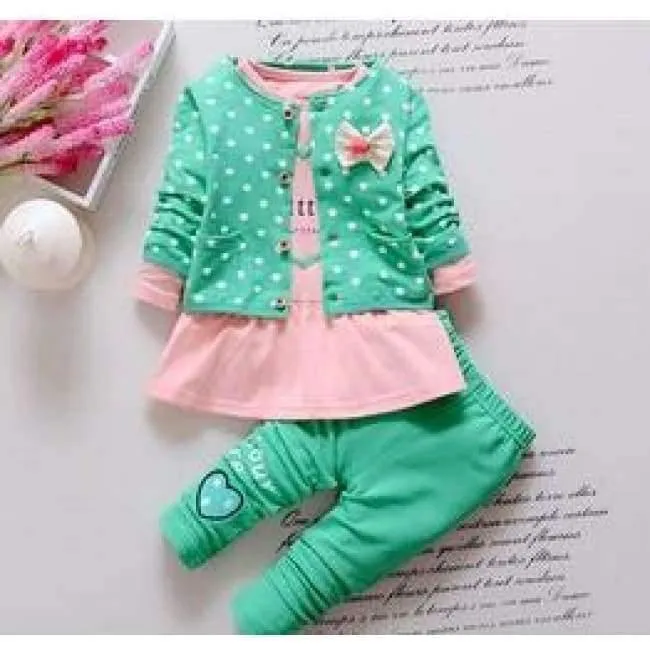Kinder Frühling Baby Mädchen Kleidung Sets Welle Punkt Kleidung Set Baby Mädchen Baumwolle Kleidung Anzug Childern Cartoon 3 Stücke Anzug