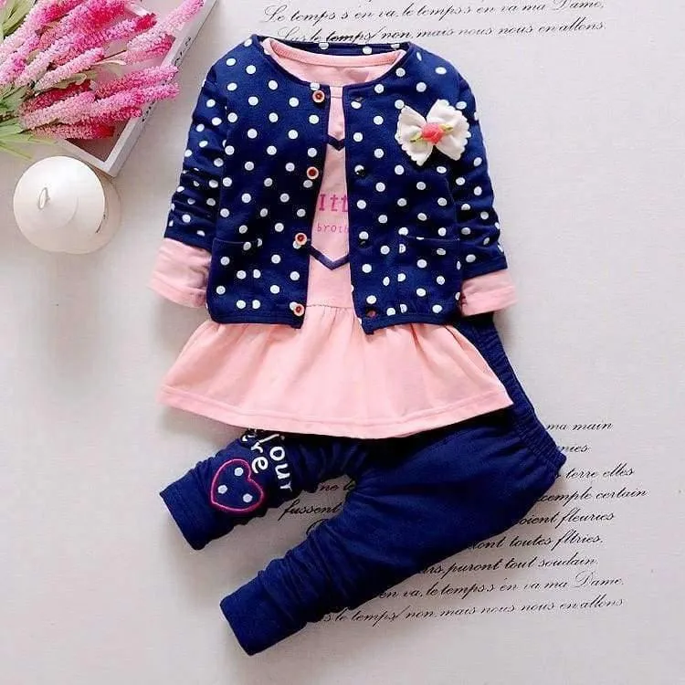 Kinder Frühling Baby Mädchen Kleidung Sets Welle Punkt Kleidung Set Baby Mädchen Baumwolle Kleidung Anzug Childern Cartoon 3 Stücke Anzug