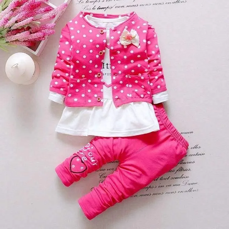 Kinder Frühling Baby Mädchen Kleidung Sets Welle Punkt Kleidung Set Baby Mädchen Baumwolle Kleidung Anzug Childern Cartoon 3 Stücke Anzug