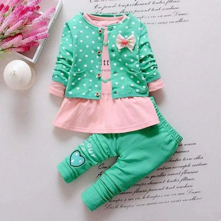 Kinder Frühling Baby Mädchen Kleidung Sets Welle Punkt Kleidung Set Baby Mädchen Baumwolle Kleidung Anzug Childern Cartoon 3 Stücke Anzug
