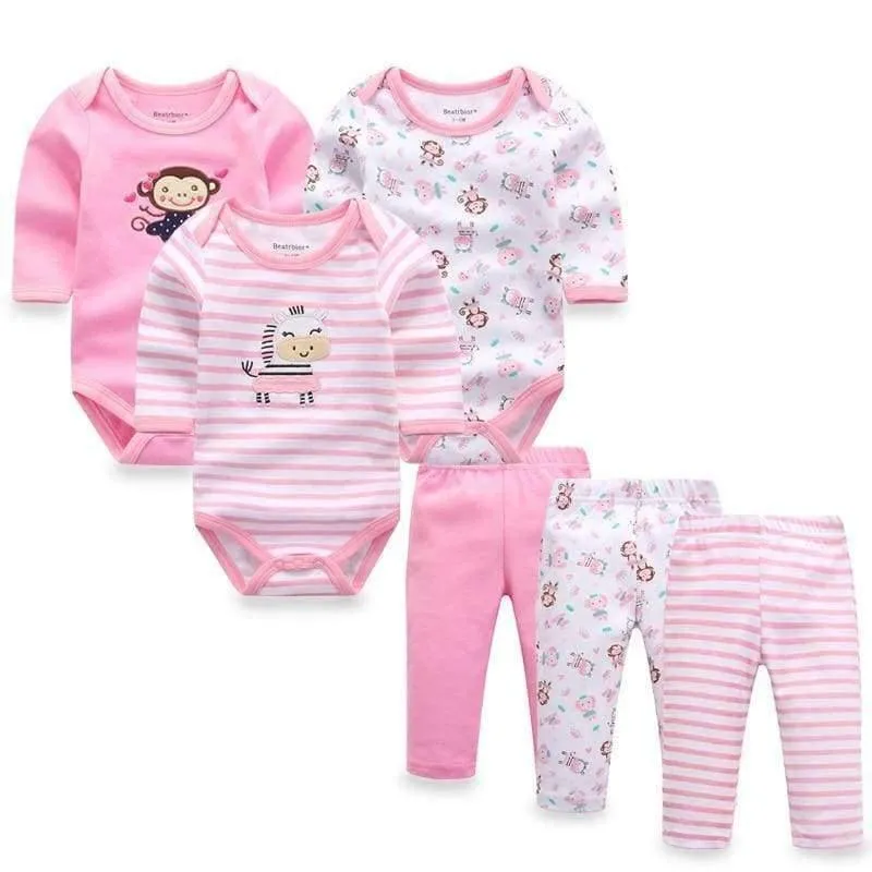 6pcs / lot Baby Mädchen Kleidung Neugeborenen Kleinkind Säuglings Herbst / Frühling Baumwolle Baby Strampler + Baby Hosen Baby Kleidung Sets