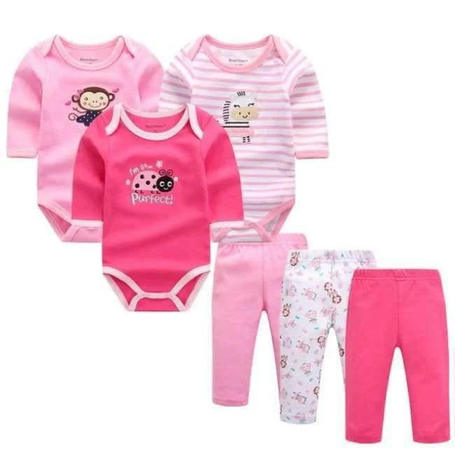 6pcs / lot Baby Mädchen Kleidung Neugeborenen Kleinkind Säuglings Herbst / Frühling Baumwolle Baby Strampler + Baby Hosen Baby Kleidung Sets