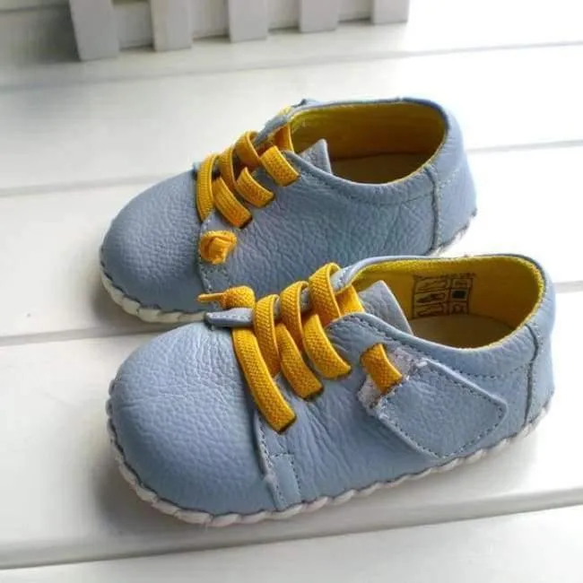 Echtes Leder Schuhe Indoor Baby Schuhe Jungen Mädchen Weiche Anti-skid Kleinkind Schuhe Mode Hellblau Lauflernschuhe