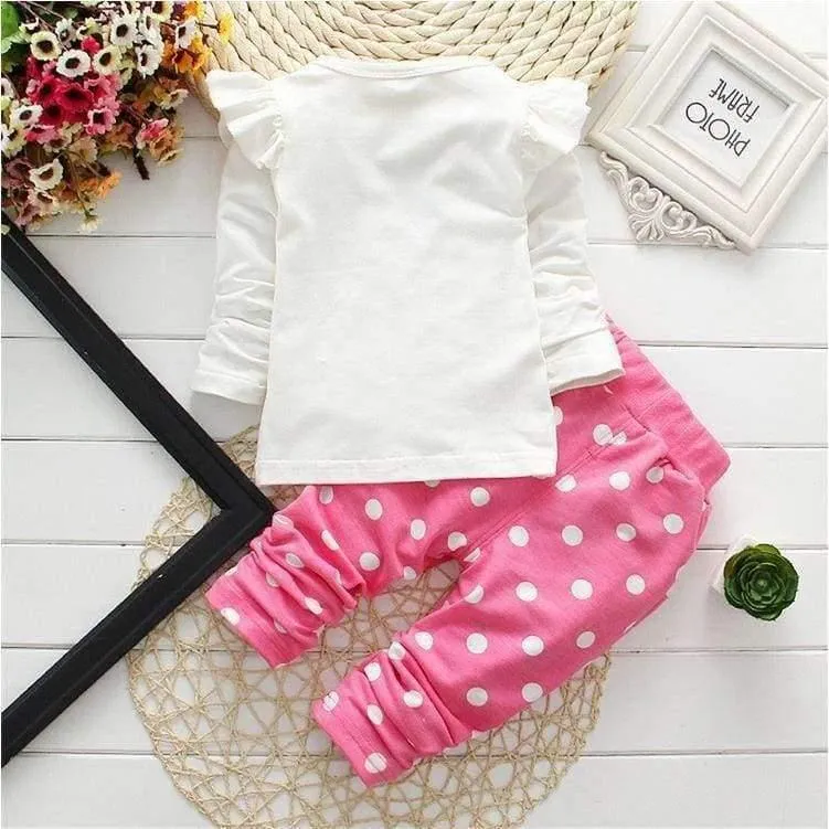 Baby Girls Sport Clothes Sets for Toddler Cotton Print Mickey T-Shirt+Polka Dot Pants Suit Kids Tops Trousers Cloting