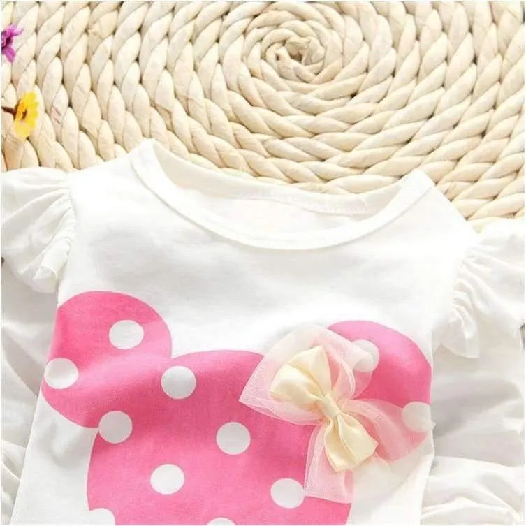 Baby Girls Sport Clothes Sets for Toddler Cotton Print Mickey T-Shirt+Polka Dot Pants Suit Kids Tops Trousers Cloting