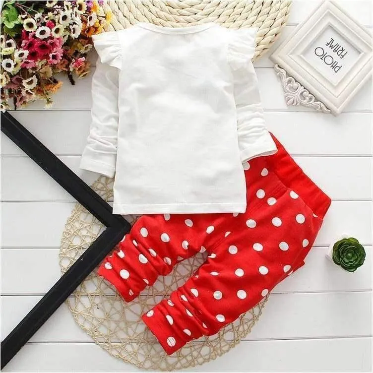 Baby Girls Sport Clothes Sets for Toddler Cotton Print Mickey T-Shirt+Polka Dot Pants Suit Kids Tops Trousers Cloting