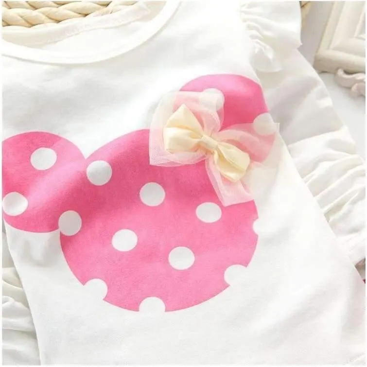 Baby Girls Sport Clothes Sets for Toddler Cotton Print Mickey T-Shirt+Polka Dot Pants Suit Kids Tops Trousers Cloting