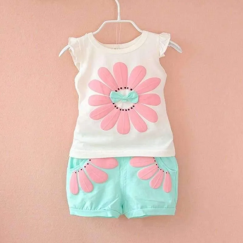 Toddler baby girls summer clothing sets flower 2pcs girls summer clothes set kids sport suit tracksuit sweatshirt