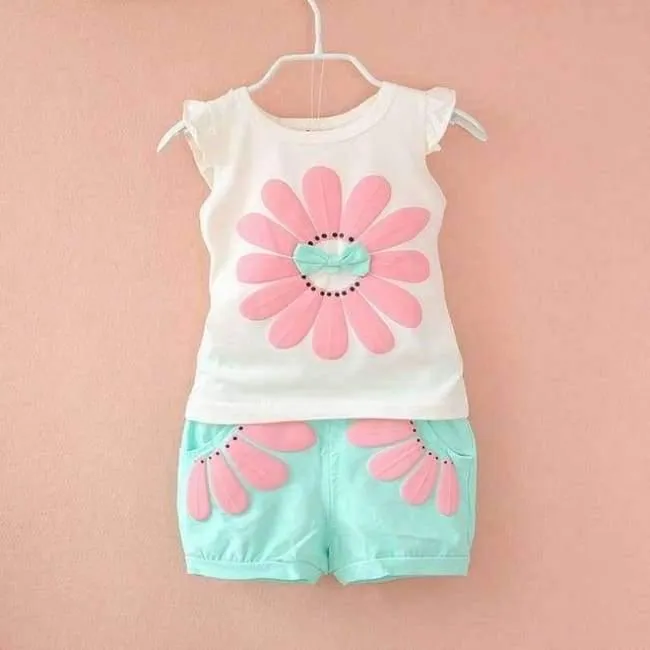 Toddler baby girls summer clothing sets flower 2pcs girls summer clothes set kids sport suit tracksuit sweatshirt
