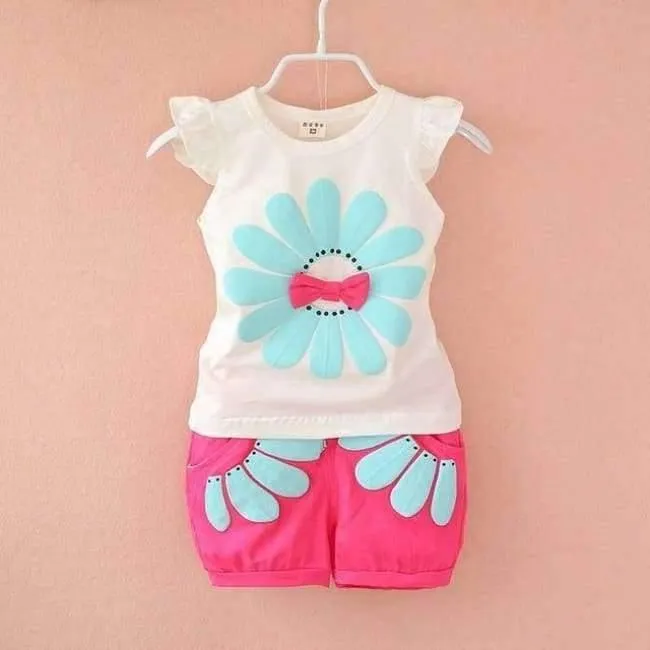 Toddler baby girls summer clothing sets flower 2pcs girls summer clothes set kids sport suit tracksuit sweatshirt