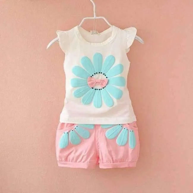 Toddler baby girls summer clothing sets flower 2pcs girls summer clothes set kids sport suit tracksuit sweatshirt