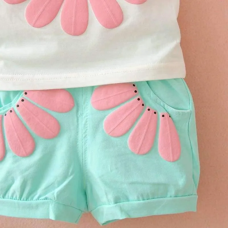 Toddler baby girls summer clothing sets flower 2pcs girls summer clothes set kids sport suit tracksuit sweatshirt