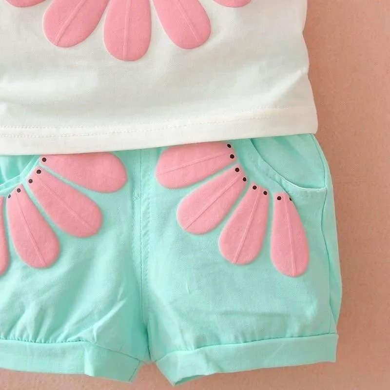Toddler baby girls summer clothing sets flower 2pcs girls summer clothes set kids sport suit tracksuit sweatshirt