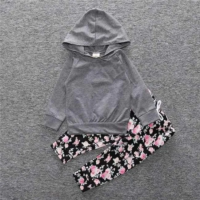 Baby Autumn new baby boy clothes Children Baby Girls Long Sleeve Hooded Tops Floral pants 2 pcs. clothing set SY188