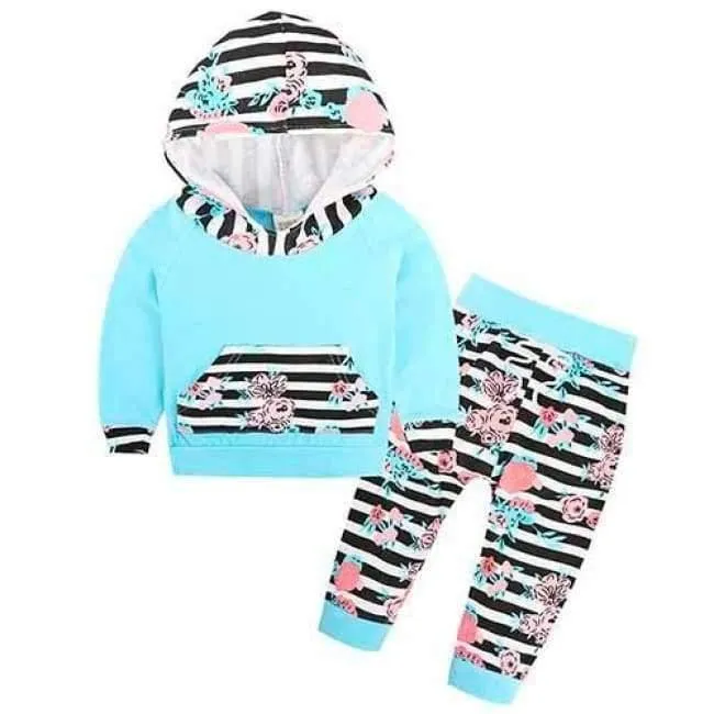 Baby Autumn new baby boy clothes Children Baby Girls Long Sleeve Hooded Tops Floral pants 2 pcs. clothing set SY188