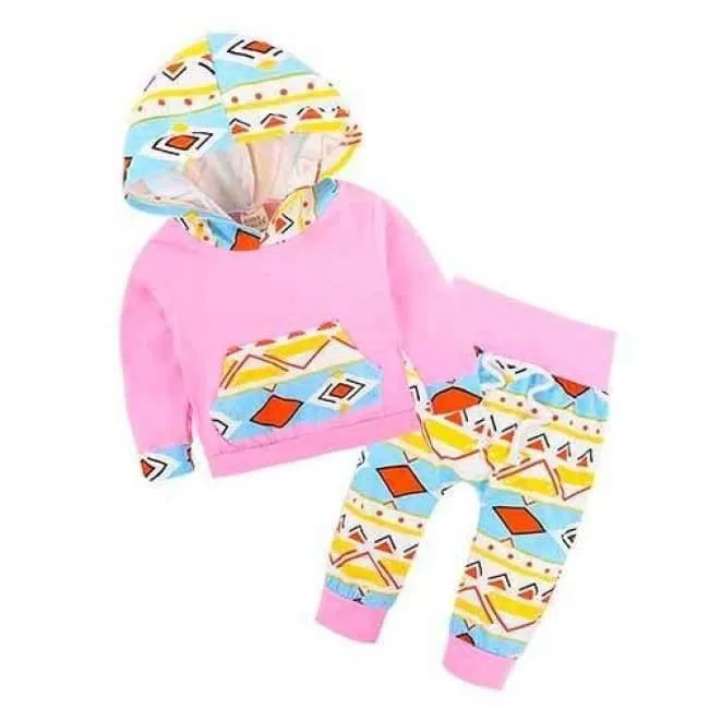 Baby Autumn new baby boy clothes Children Baby Girls Long Sleeve Hooded Tops Floral pants 2 pcs. clothing set SY188