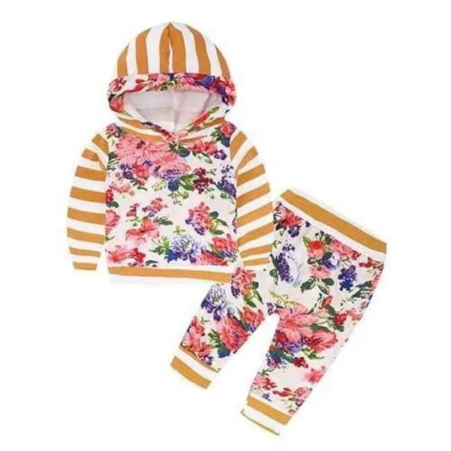 Baby Autumn new baby boy clothes Children Baby Girls Long Sleeve Hooded Tops Floral pants 2 pcs. clothing set SY188