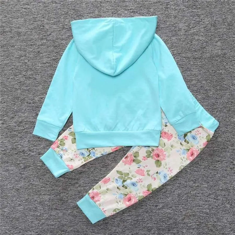 Baby Autumn new baby boy clothes Children Baby Girls Long Sleeve Hooded Tops Floral pants 2 pcs. clothing set SY188