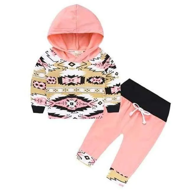Baby Autumn new baby boy clothes Children Baby Girls Long Sleeve Hooded Tops Floral pants 2 pcs. clothing set SY188