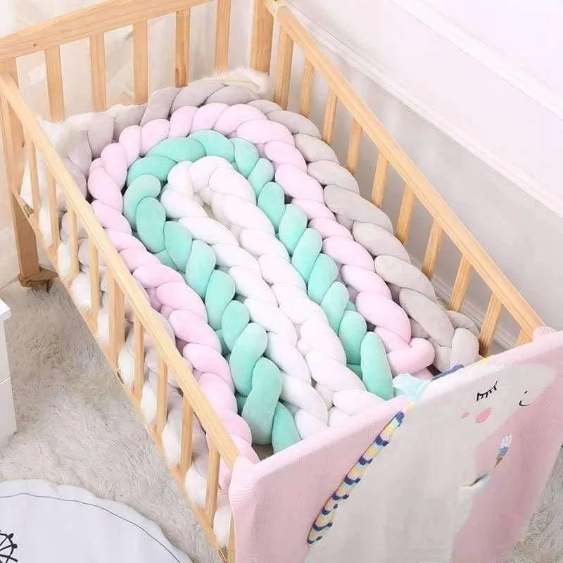 100CM 200CM Neugeborenen Bett Stoßstange Infant Room Decor Krippe Protector Befriedigung Spielzeug Reine Farbe Weben Knoten für Kinder Bettwäsche