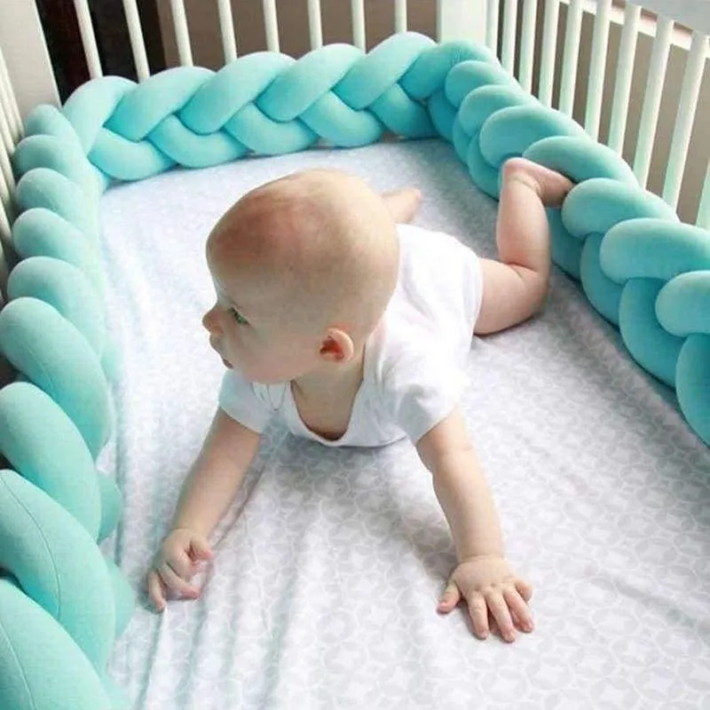 100CM 200CM Neugeborenen Bett Stoßstange Infant Room Decor Krippe Protector Befriedigung Spielzeug Reine Farbe Weben Knoten für Kinder Bettwäsche