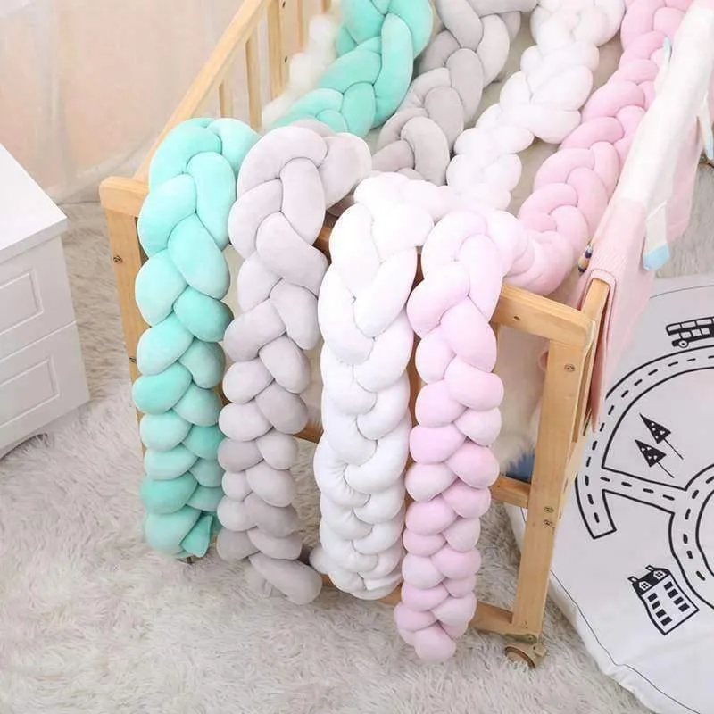 100CM 200CM Neugeborenen Bett Stoßstange Infant Room Decor Krippe Protector Befriedigung Spielzeug Reine Farbe Weben Knoten für Kinder Bettwäsche