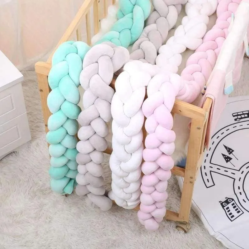 100CM 200CM Neugeborenen Bett Stoßstange Infant Room Decor Krippe Protector Befriedigung Spielzeug Reine Farbe Weben Knoten für Kinder Bettwäsche