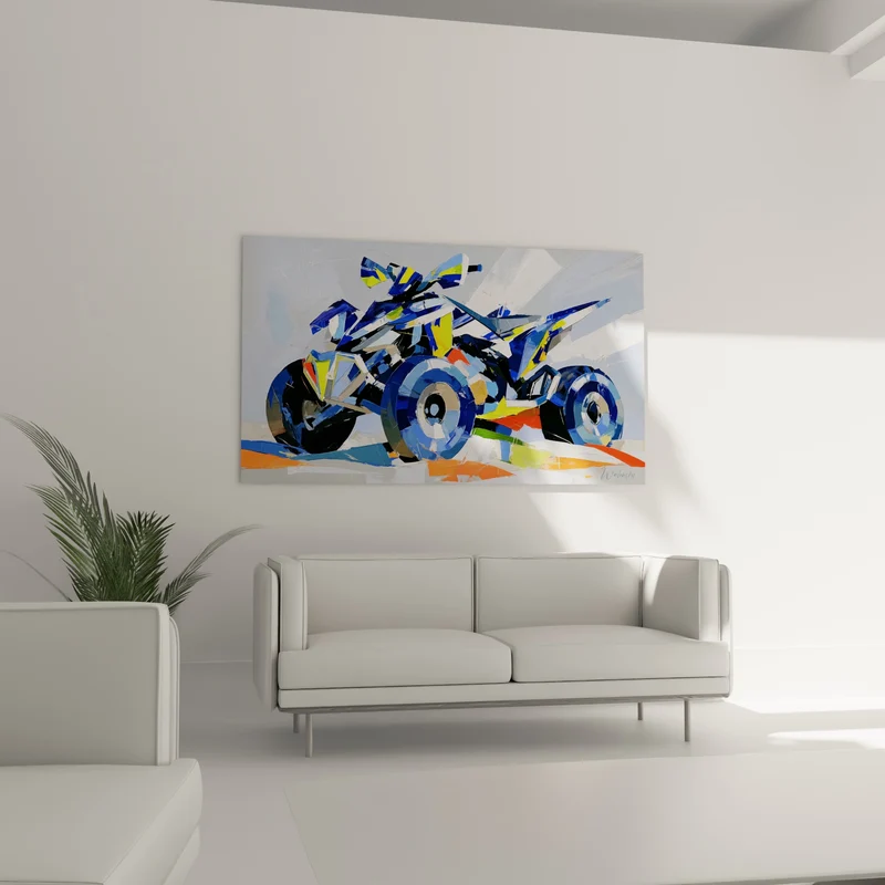 Tableau Quad bleu et jaune aux touches orangées - Fureur immobile - Edition Quad