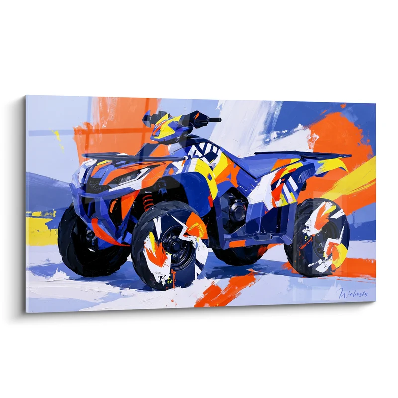 Tableau Quad bleu et orange en pleine touche picturale - Élan figé - Edition Quad