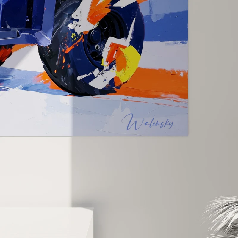 Tableau Quad bleu et orange en pleine touche picturale - Élan figé - Edition Quad