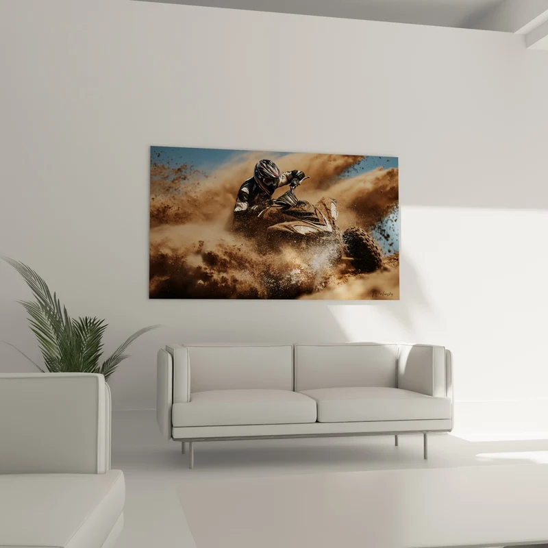 Tableau Pilote casqué dans un nuage ocre - Éclaboussure sauvage - Edition Quad