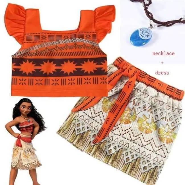 Baby girl clothes Princess dress Moana Cosplay Costume for Children Vaiana Girls Party Wedding dresses with Necklace Costumes