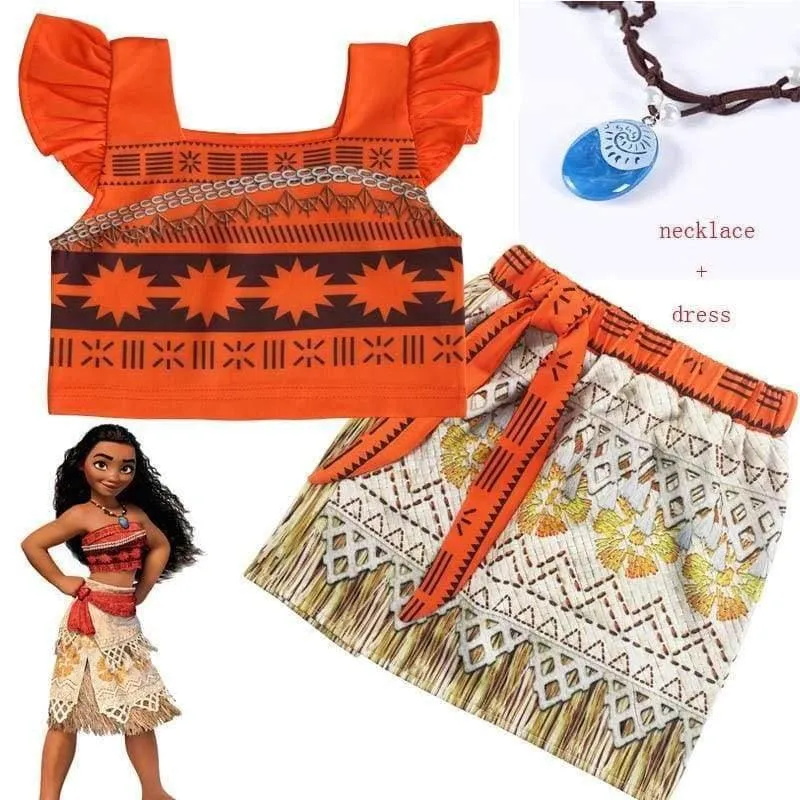 Baby girl clothes Princess dress Moana Cosplay Costume for Children Vaiana Girls Party Wedding dresses with Necklace Costumes
