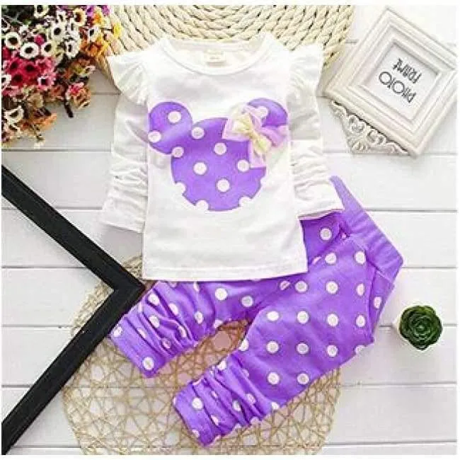 Spring children girls clothing sets mouse early autumn clothes bow tops t shirt leggings pants baby kids 2 pcs suit