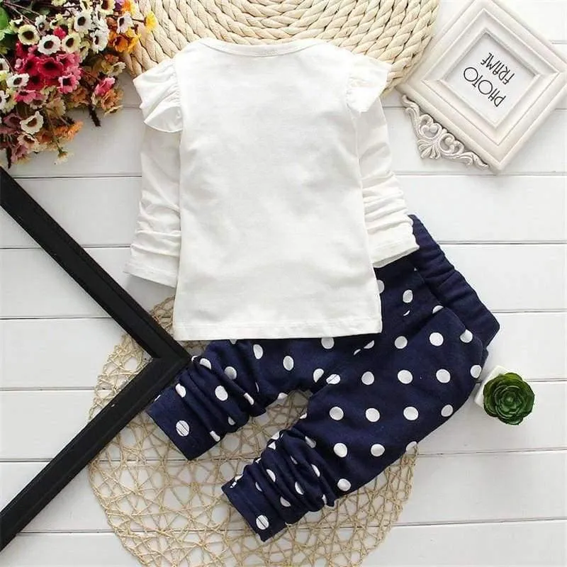 Spring children girls clothing sets mouse early autumn clothes bow tops t shirt leggings pants baby kids 2 pcs suit