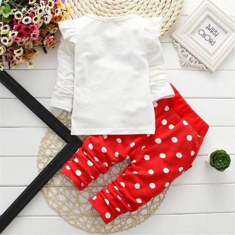Spring children girls clothing sets mouse early autumn clothes bow tops t shirt leggings pants baby kids 2 pcs suit