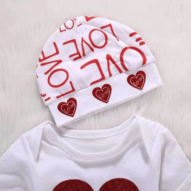 Newborn baby bebe Infant girl clothes Long sleeve gray red heart Tops Goldden Love Pants Headband 3Pcs Baby Girls Clothing Sets