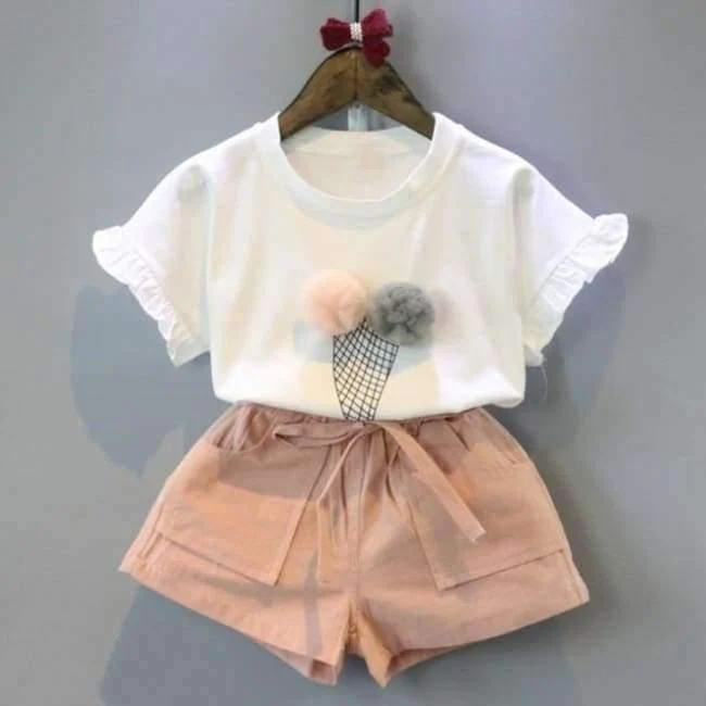 Girls Dress Brand Kids Clothes White Cartoon Short Sleeve T-Shirt+Veil Dress 2Pcs baby girl clothes for 2-6Y