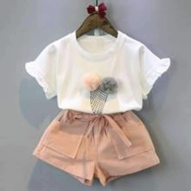 Girls Dress Brand Kids Clothes White Cartoon Short Sleeve T-Shirt+Veil Dress 2Pcs baby girl clothes for 2-6Y