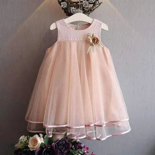 Sweet Princess Dress Baby Kids Girls Clothing Wedding Party Dresses Children Clothing Pink Applique
