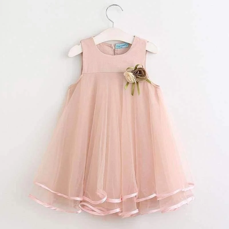 Sweet Princess Dress Baby Kids Girls Clothing Wedding Party Dresses Children Clothing Pink Applique