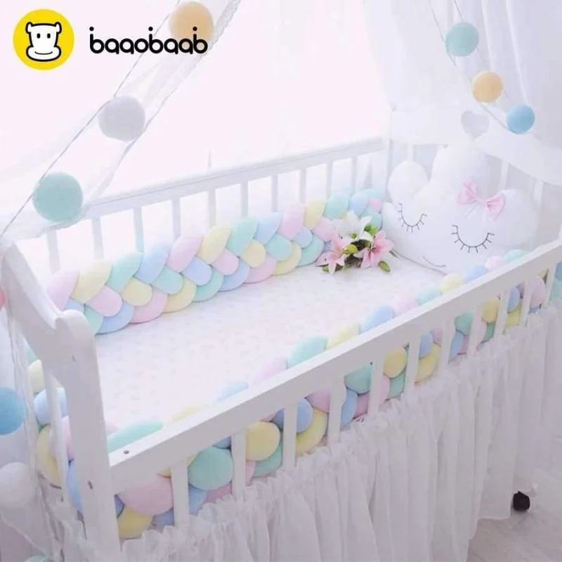 4 Zöpfe 2 Meter Knot Weiche Babybett Stoßstange Krippe Seiten Neugeborenen Krippe Pad Schutz Kinderbett Stoßstangen Bettwäsche für Kleinkinder