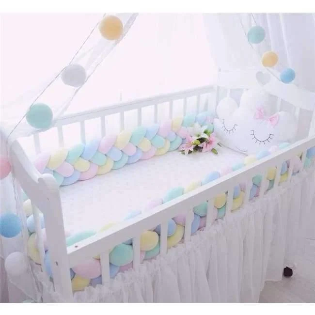 4 Zöpfe 2 Meter Knot Weiche Babybett Stoßstange Krippe Seiten Neugeborenen Krippe Pad Schutz Kinderbett Stoßstangen Bettwäsche für Kleinkinder